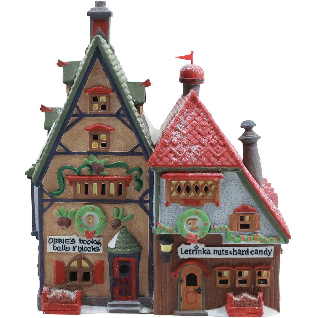 Dept 56, "Obbie's Books and Letrinka's Candy" Bisque Porcelain Light Up House in Box (1 of 20)