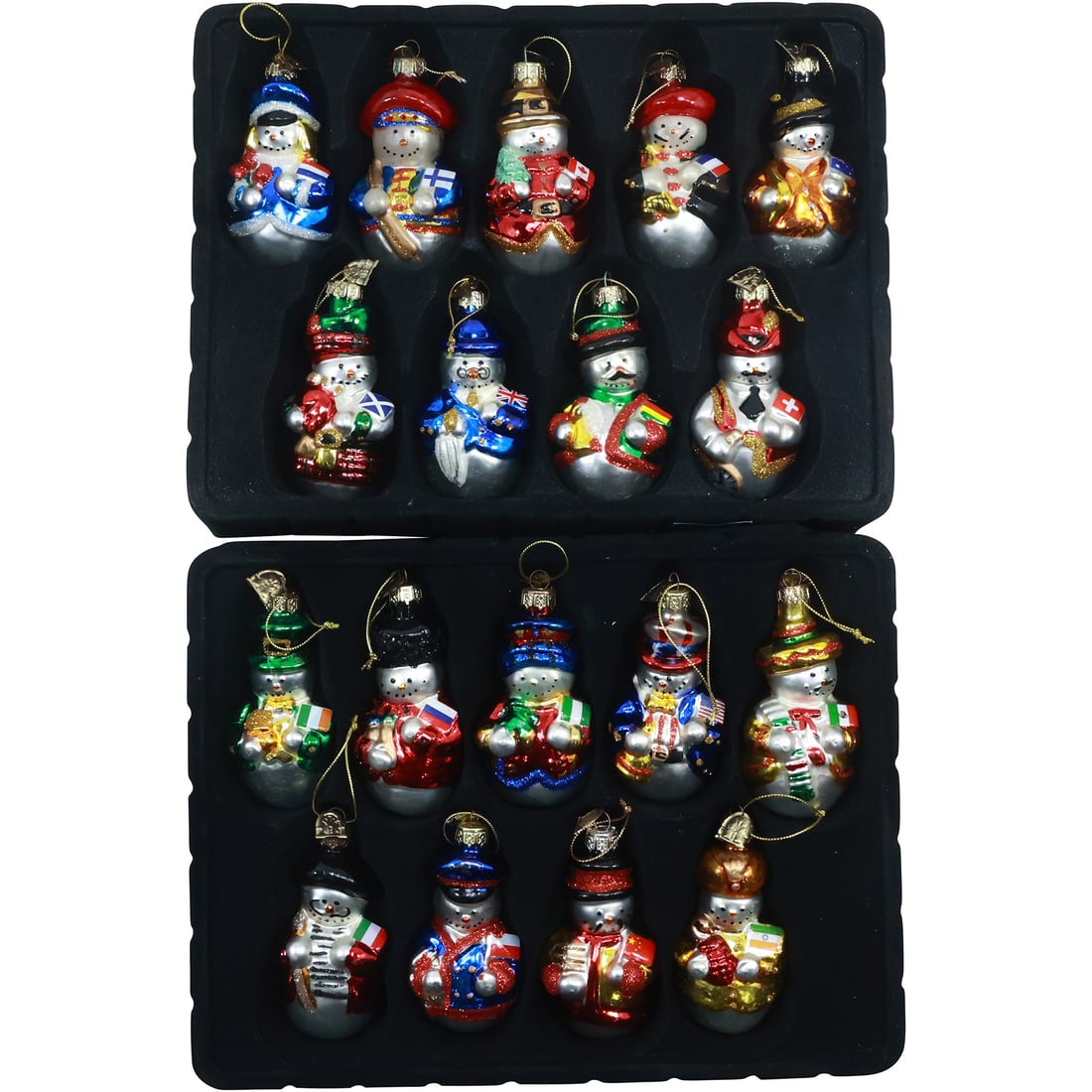 [18] Assorted Hand Blown Glass SNOWMAN Christmas Ornaments in Box (1 of 20)