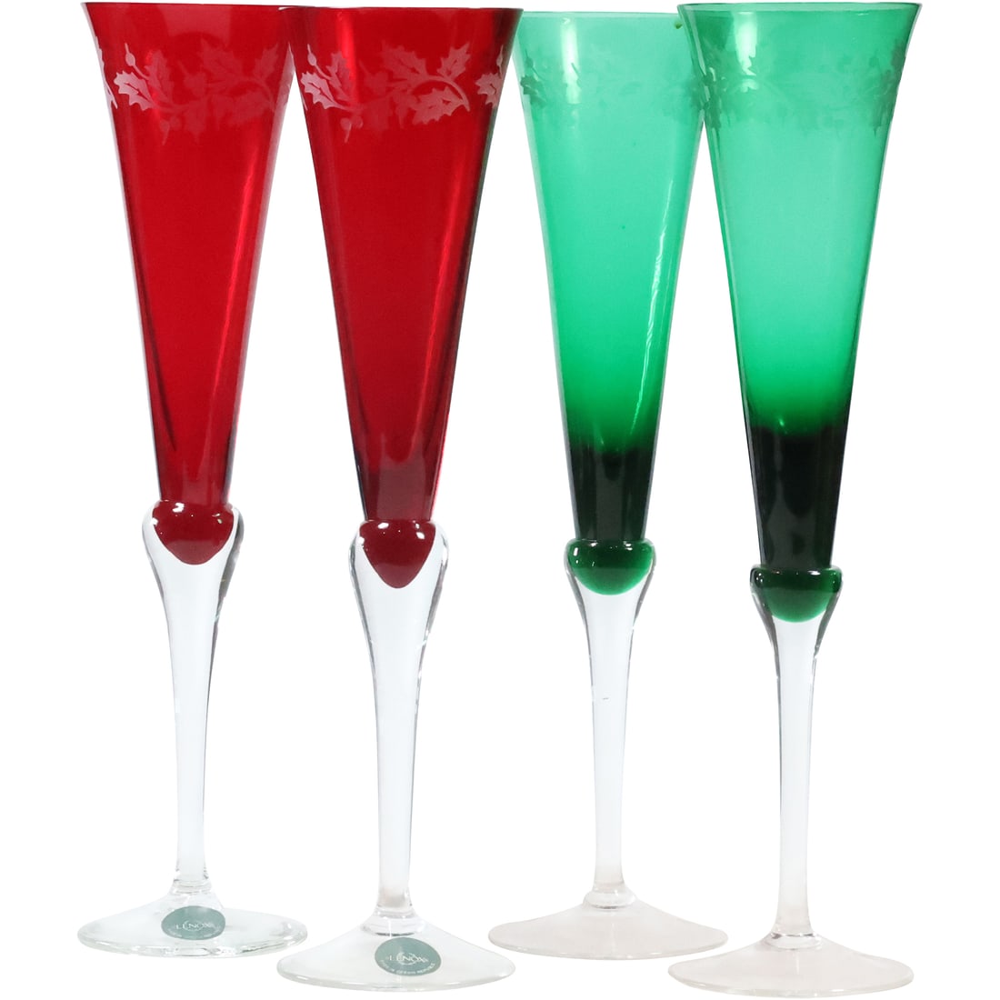 [4] LENOX Color Crystal Glass Champagne Flutes [2] Red and [2] Green (1 of 14)