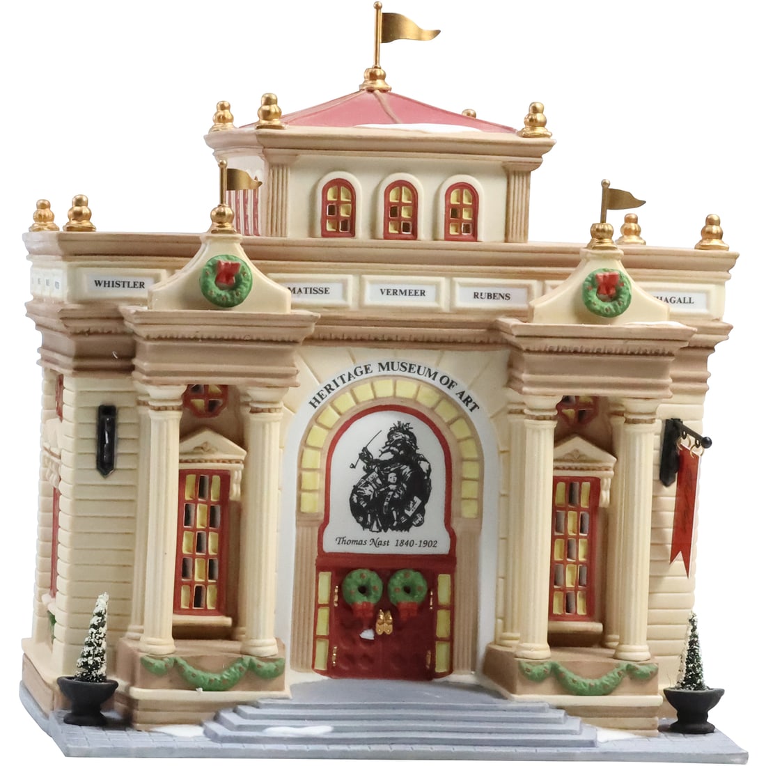 Dept 56, "Village Museum of Art" Bisque Porcelain Christmas House with Box: Dept 56, "Village Museum of Art" Bisque Porcelain Christmas House. size: museum (9.5 x 8.25 x 6.75) E-4