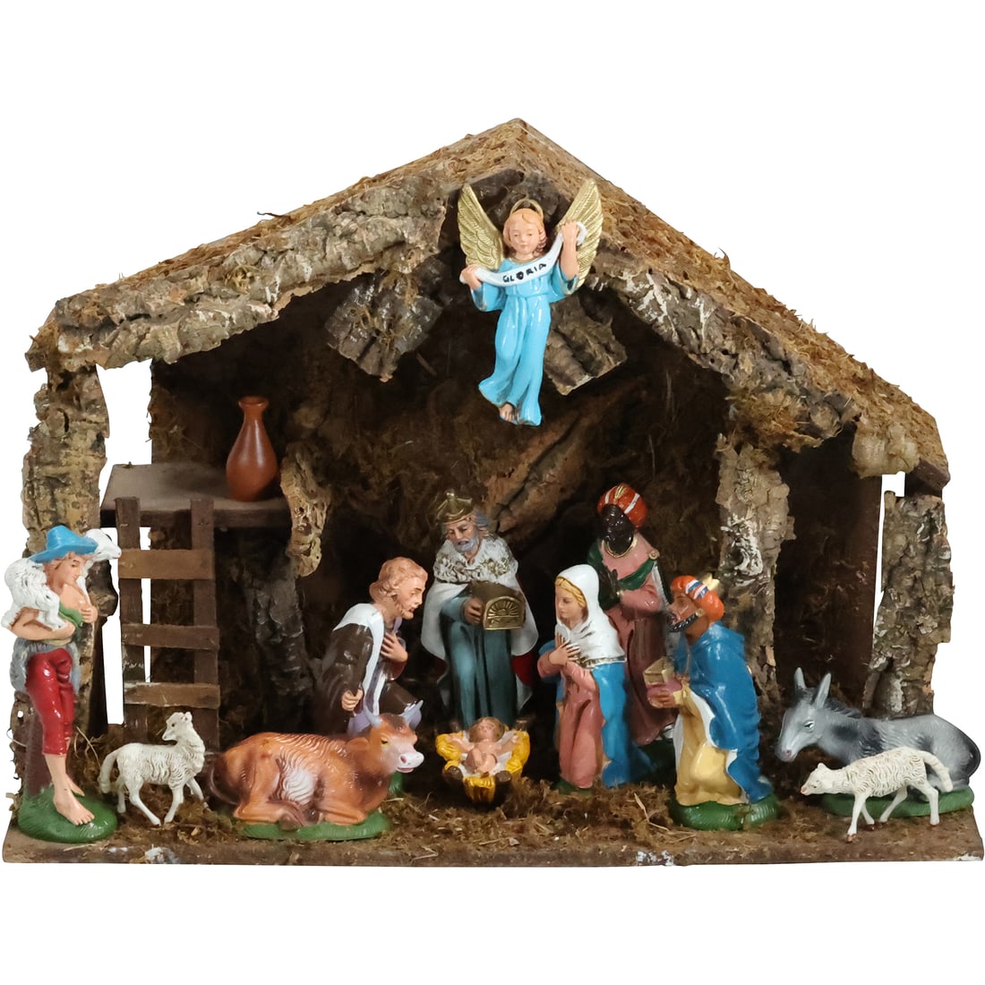 Vintage Table Top Nativity Set, Figures In Hard Composition Auction