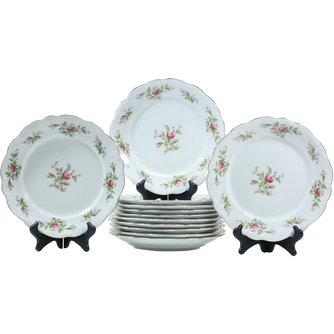 [12] JOHANN HAVILAND BAVARIA GERMANY "Moss Rose" Porcelain Dinner Plates 10 in. diameter (1 of 16)