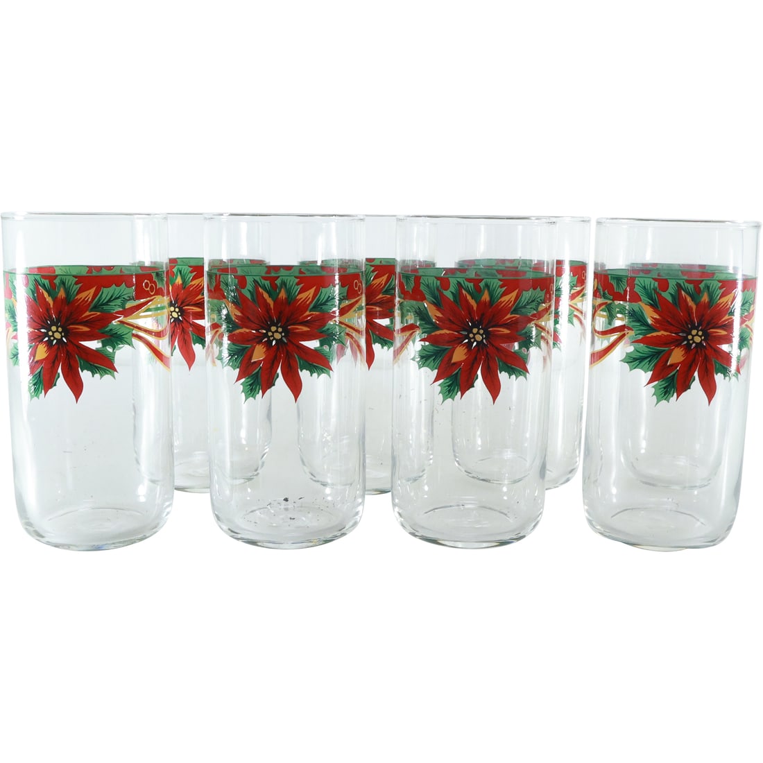 [8] Libbey Glass "Poinsettia" Barware Drinking Glasses (1 of 13)