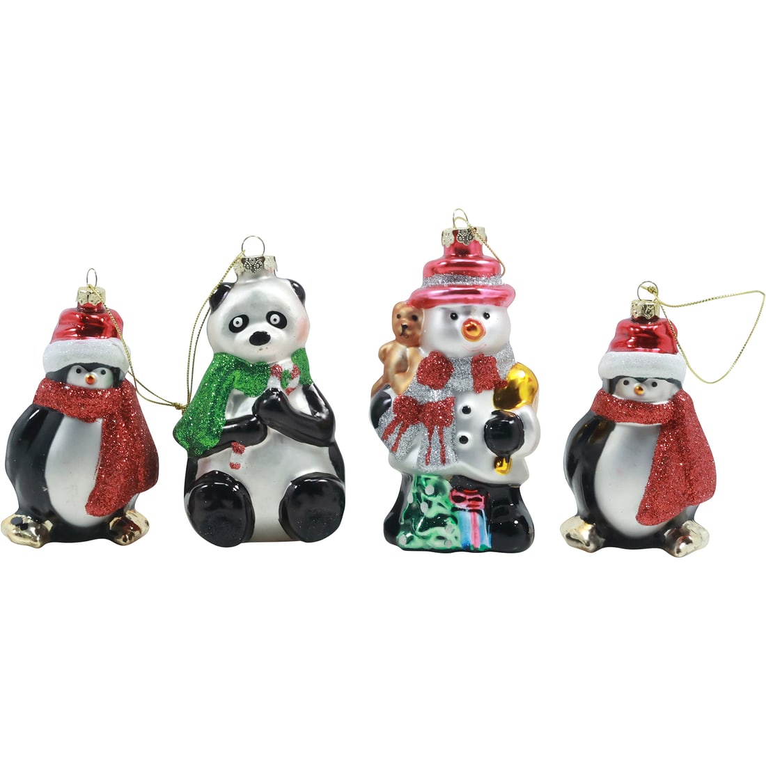 4 Assorted Glass Figurative Christmas Ornaments in Box Penguin, Panda Bear, Snowman (1 of 19)