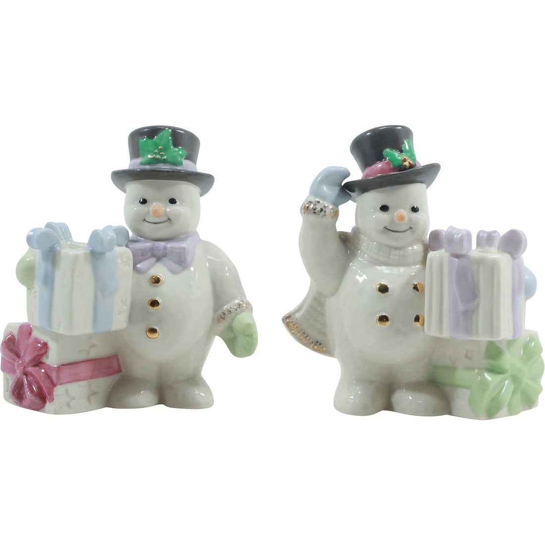 [2] LENOX Fine Porcelain Holiday Christmas THE SNOWMAN CANDLESTICKS (1 of 18)