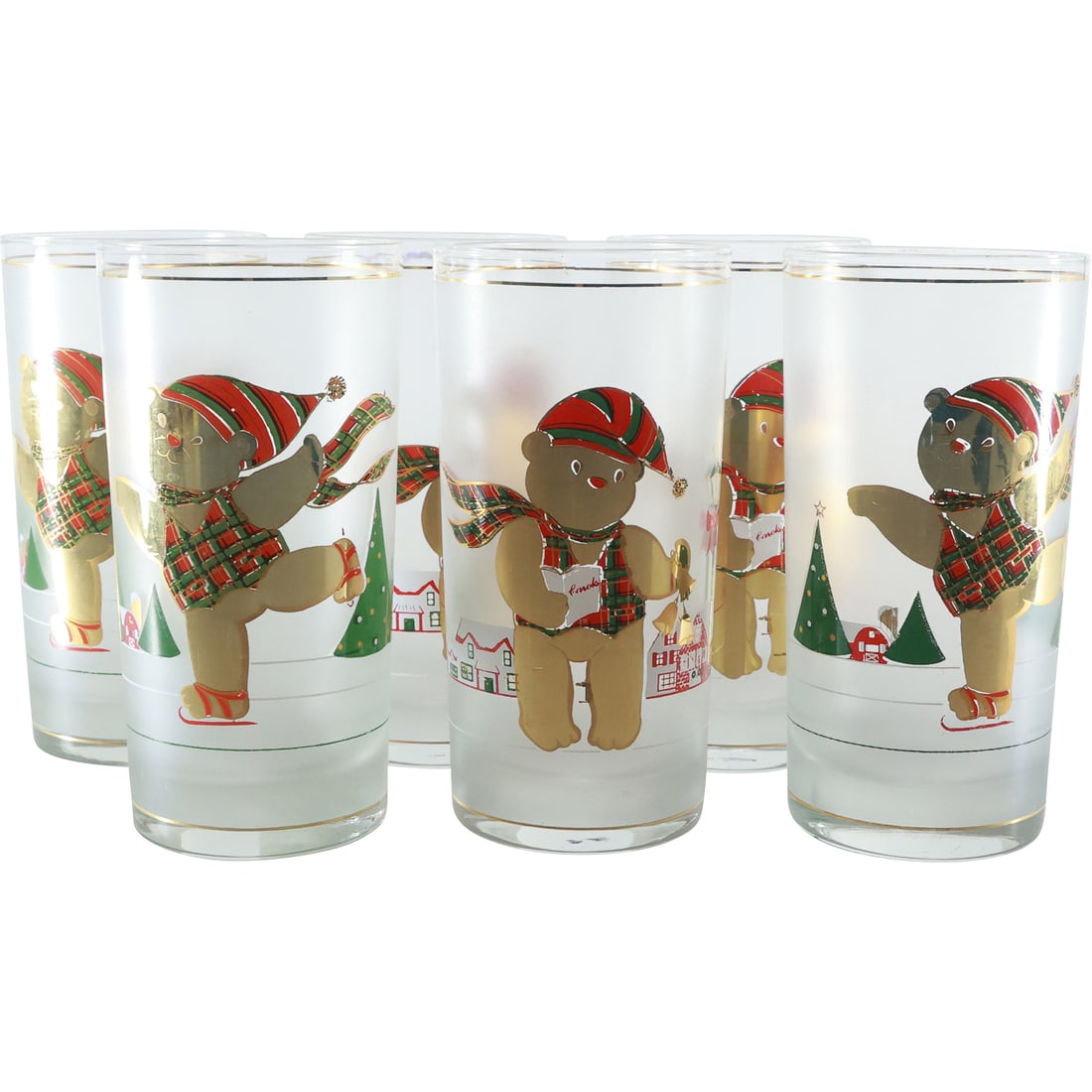 [6] Christmas Holiday "Teddy Bear" Drinking Glasses Barware (1 of 14)
