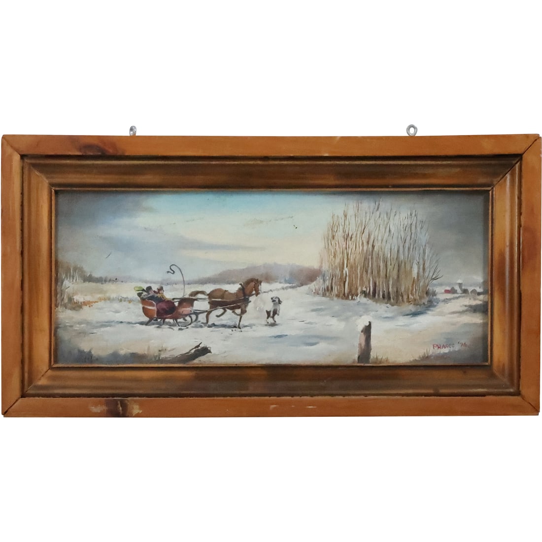 John R Phares, Oil Painting, Horse Drawn Sleigh Ride in Winter Landscape, Signed, Framed (1 of 20)