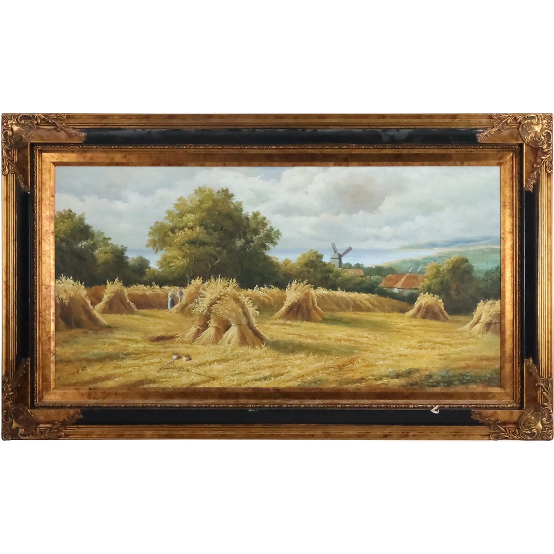 Elmer, Oil on Canvas Painting Dutch Landscape with Haystacks, Framed (1 of 20)