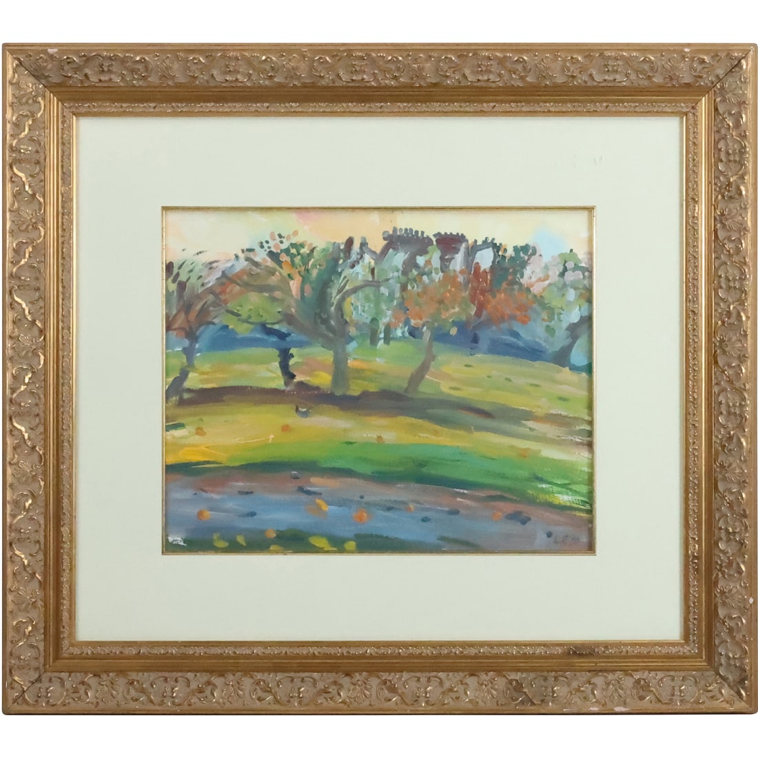 Lucy Feilden, Gouache Painting Impressionism Landscape "Heath View" Galley Label on Verso (1 of 20)