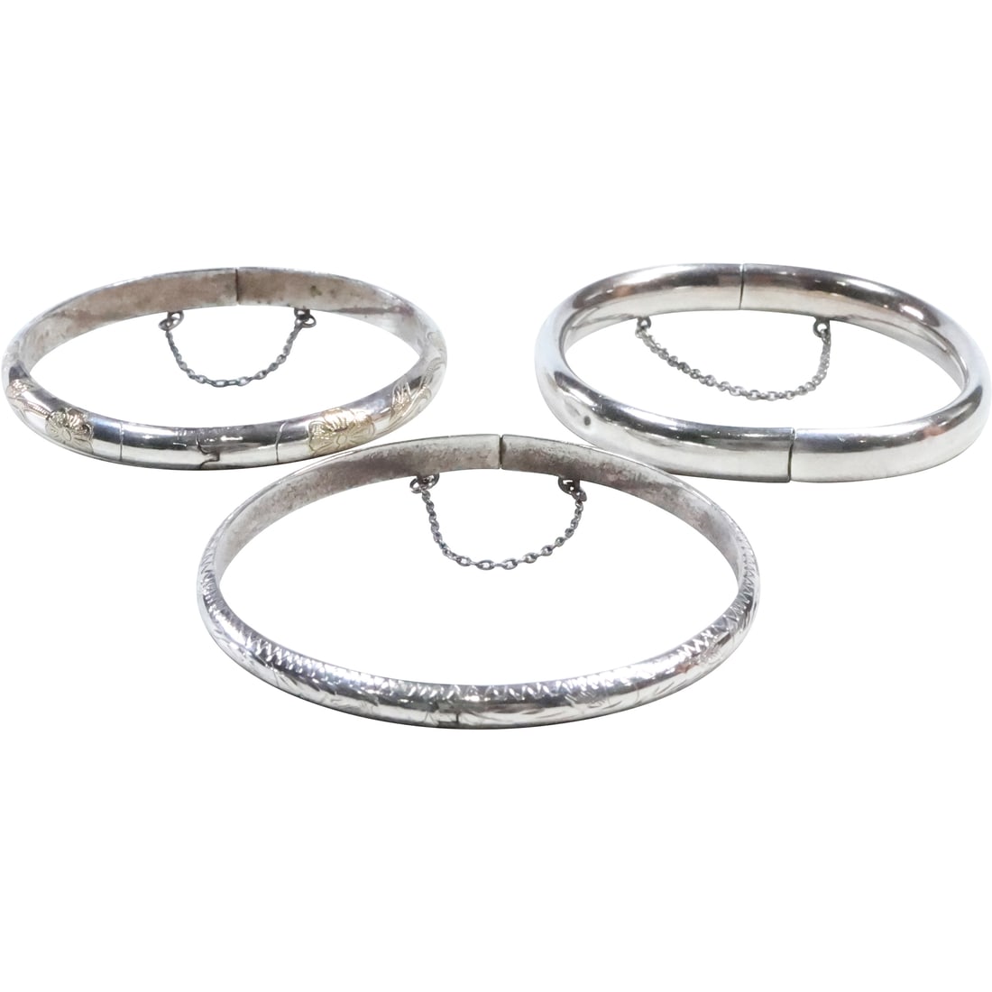[3] Sterling Silver Assorted Bangle Bracelets: Plain, Etched, Etched with Gold (1 of 19)