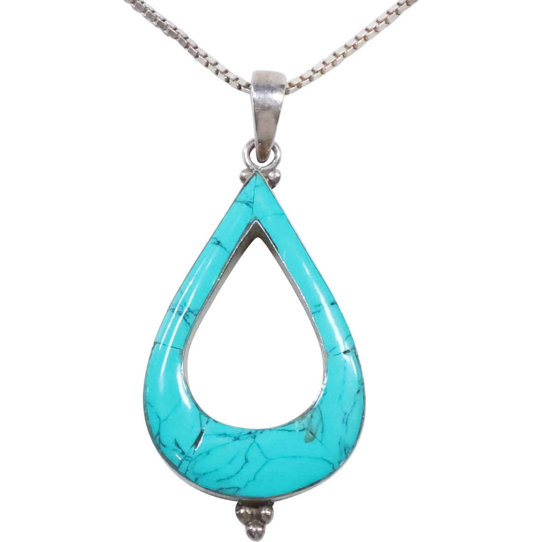 .925 Sterling Beautiful Turquoise Pendant Necklace on a 24 inch .925 Sterling Chain (1 of 17)