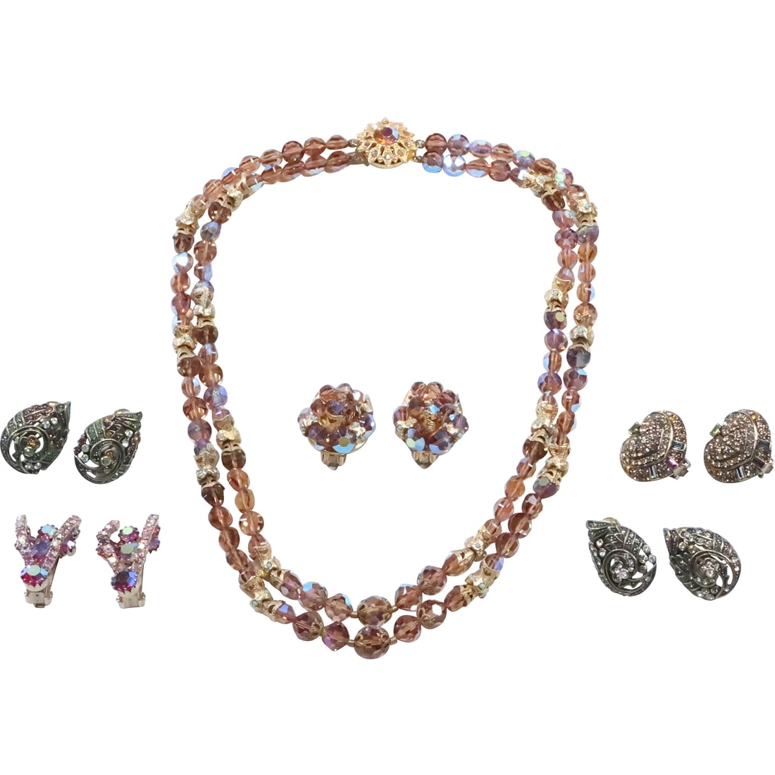 3-Piece Amber Glass Beads Necklace and Earrings; Multi Color Reds Clip-on Earrings; Heidi Daus (1 of 19)