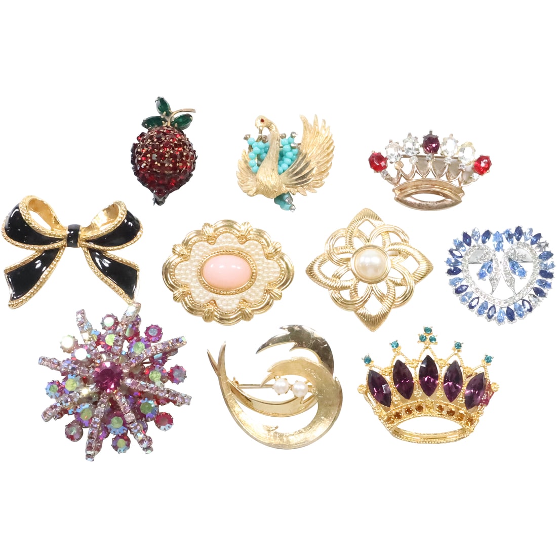 Estate Grouping 10 Assorted Costume Jewelry Pins - Some Are Signed (1 of 20)