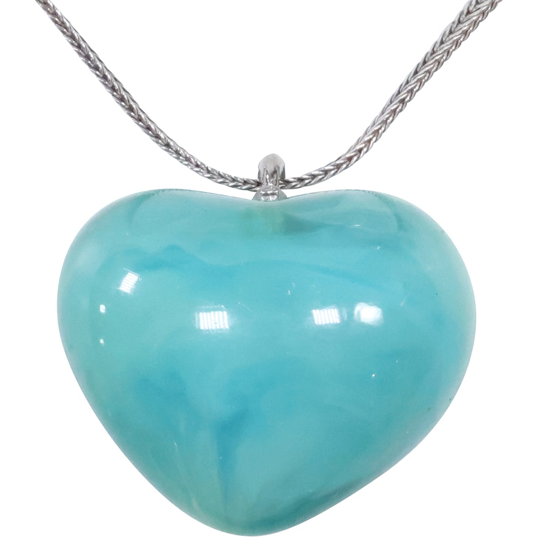 Large Art Glass Heart Pendant Necklace on .925 Italy Box Chain 24 inches (1 of 15)