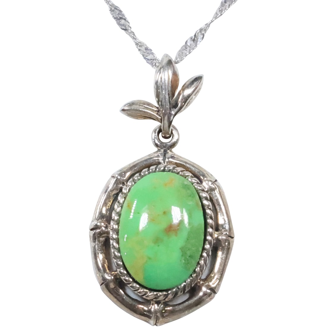 .925 Sterling CRZ Green Turquoise Pendant Necklace .925 Byzantine Chain 20 in. length (1 of 15)