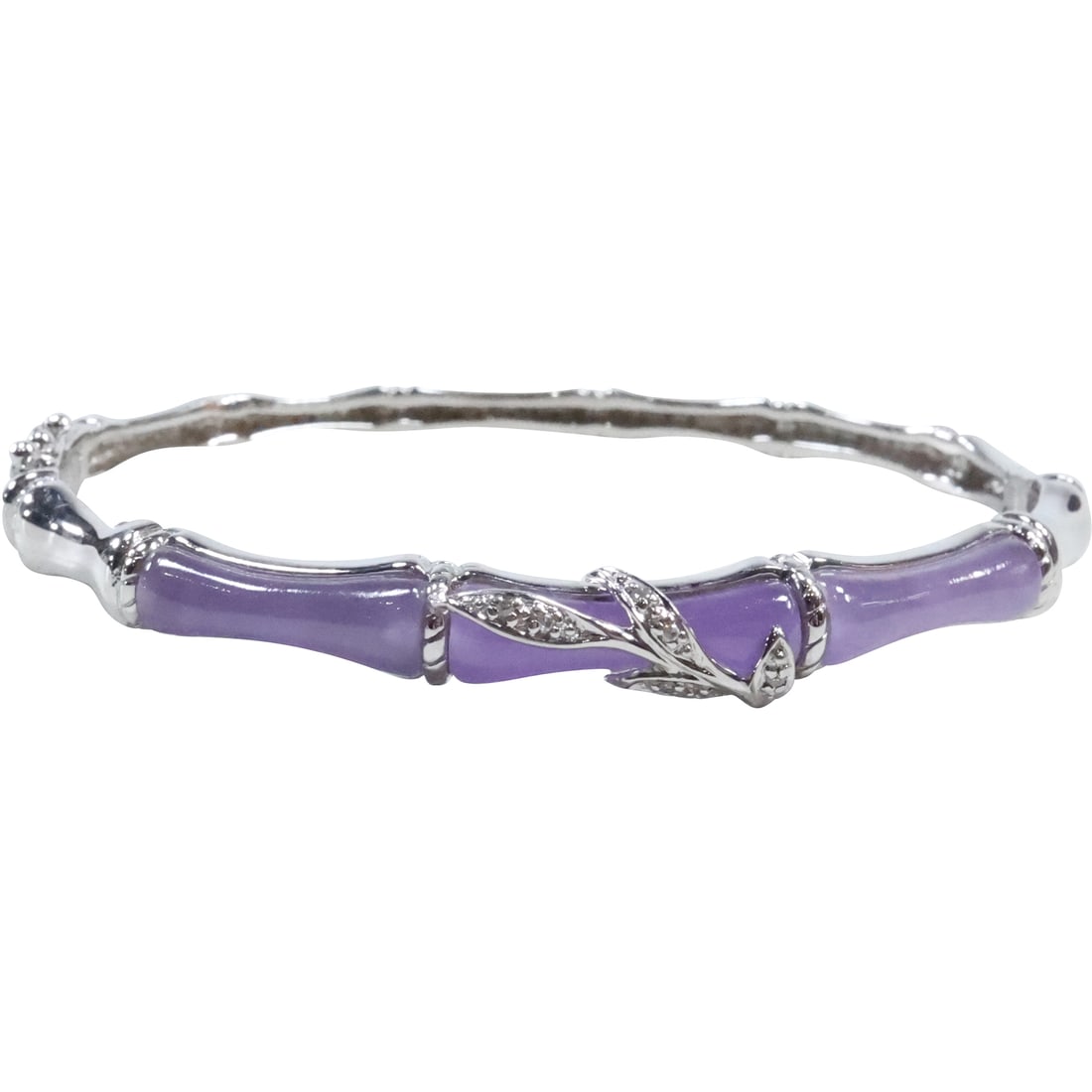 .925 Sterling Silver with Purple Jade and 7 Diamonds Bracelet 2 1/4 in. x 2 5/8 in. x 3/8 in. (1 of 14)