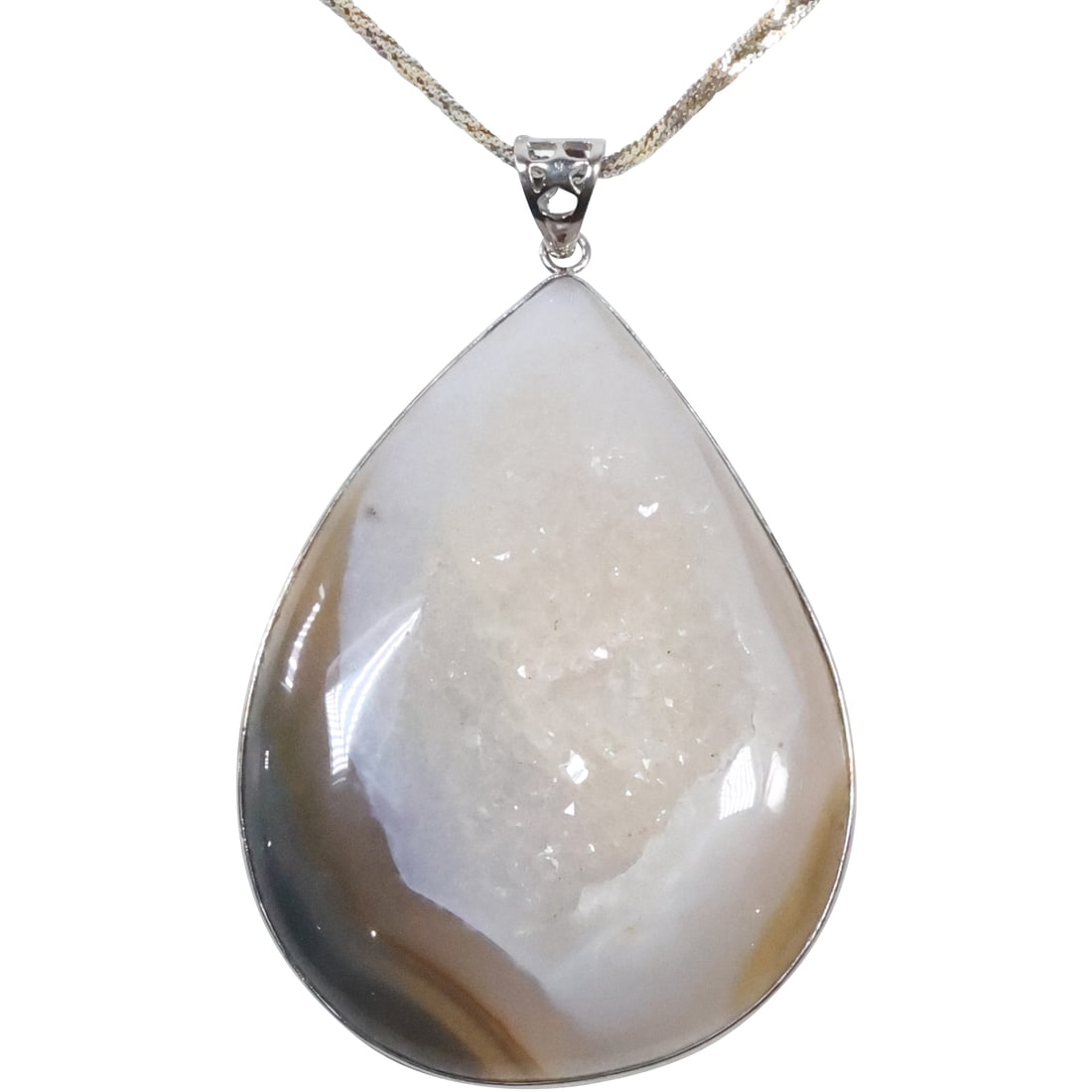 Large Geode of Agate Pendant 3 1/2 in. x 2 3/8 in. Necklace on .925 Italy Chain 19 in. length (1 of 18)
