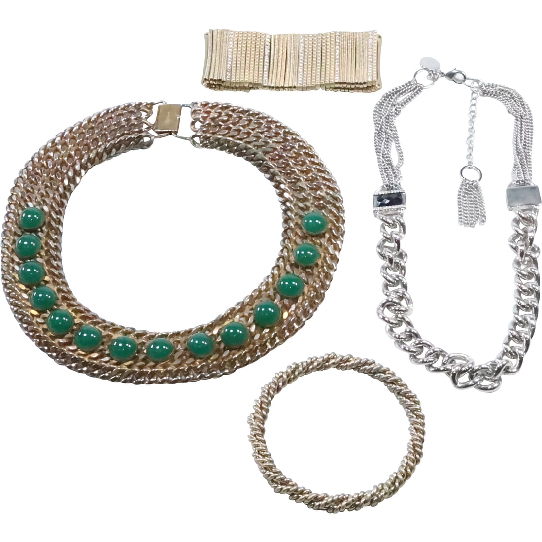 Estate Grouping 4 Assorted Vintage Calvaire Gold Tone with 14 Cabochons Necklace, Silver Tone (1 of 20)