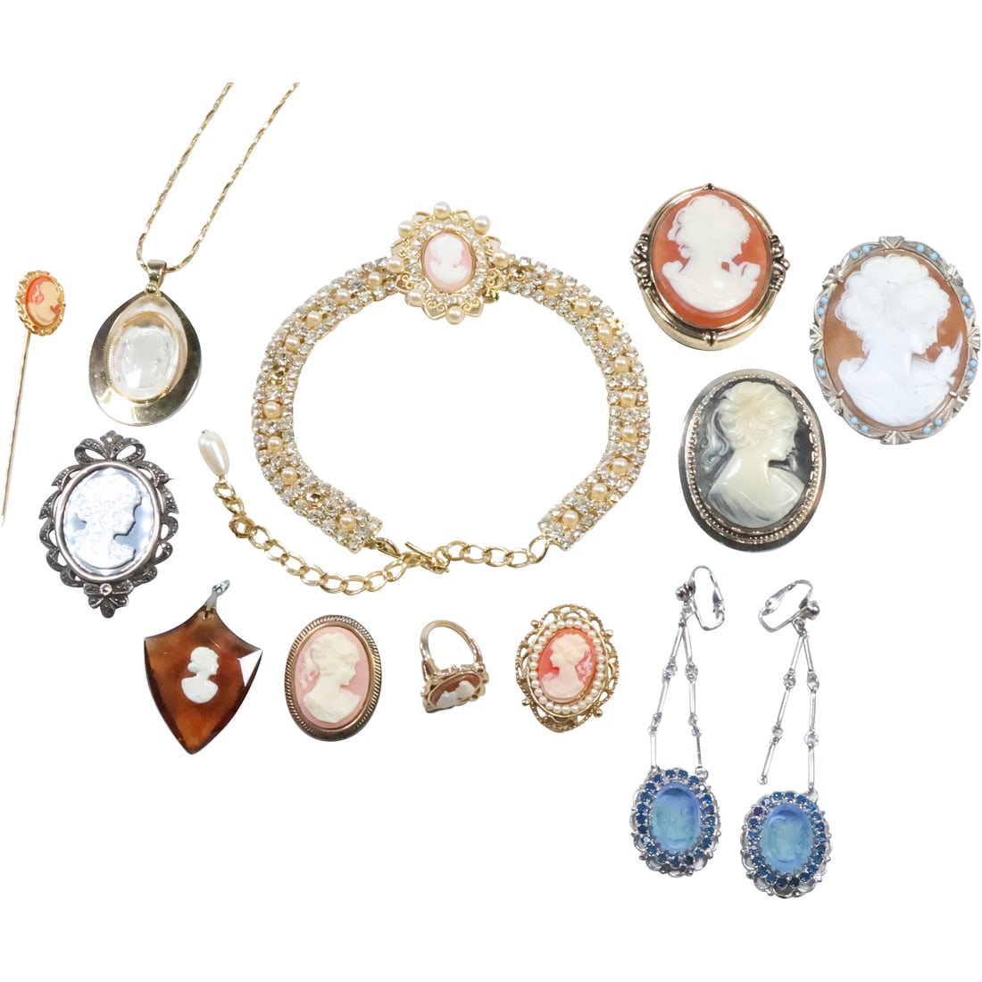 Estate Grouping 13 Assorted Vintage CAMEOS Pins - Nice Selection (1 of 20)