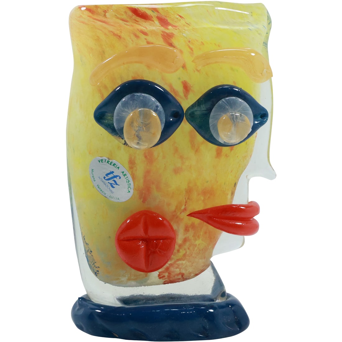 Signed S Frattin, Murano Venezio Italy Art Glass Sculptured Face Vase, Vetreria Artistica 7.75 in. h (1 of 20)