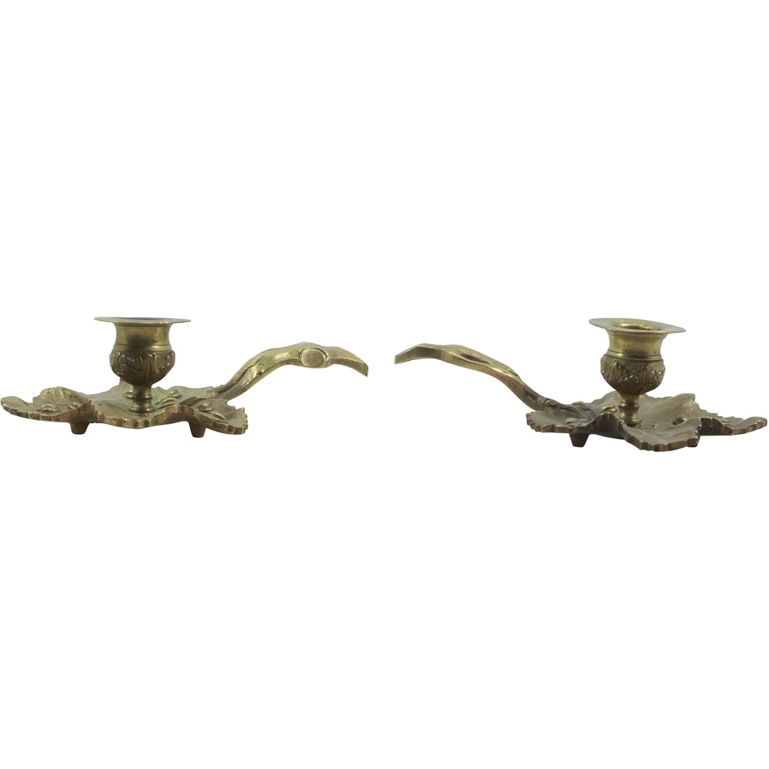 Pair Cast Brass Chamber Candlesticks Vine and Leaves in Original Patina 7 in. length (1 of 16)
