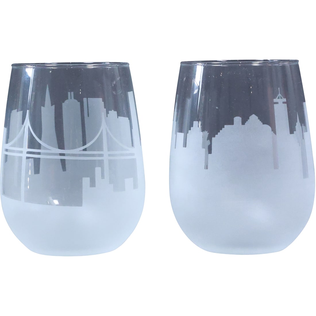 [2] Stephanie Miller Designer Cityscape Skyscraper Wine Glasses in Box: size: 4.5x3 (glass), 4.25x5.75x4.25 (box)