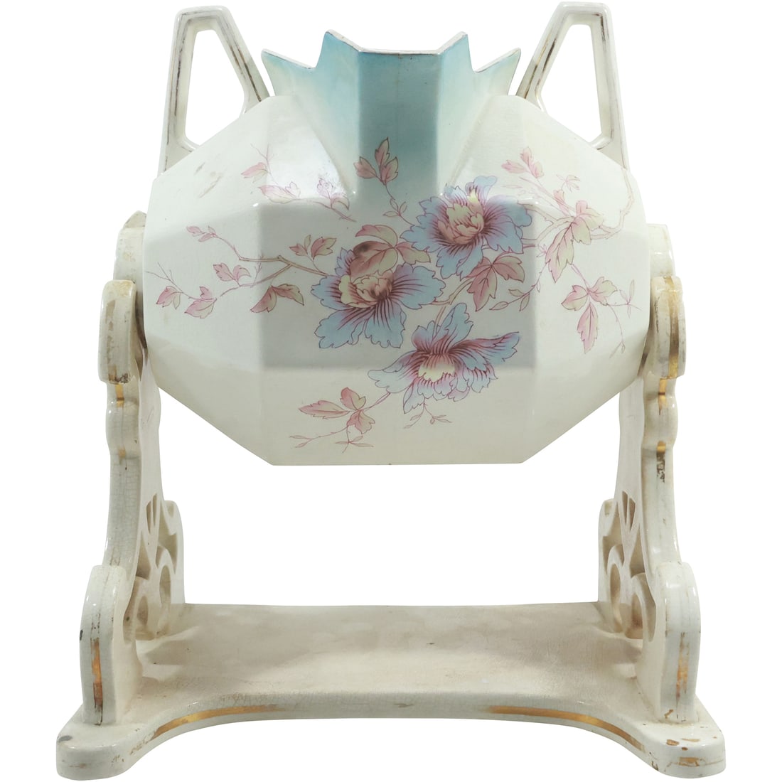 Unique Victorian Porcelain Ironstone Water Pitcher on a Cradle Stand, Floral Decorated, Reg. mark. (1 of 20)