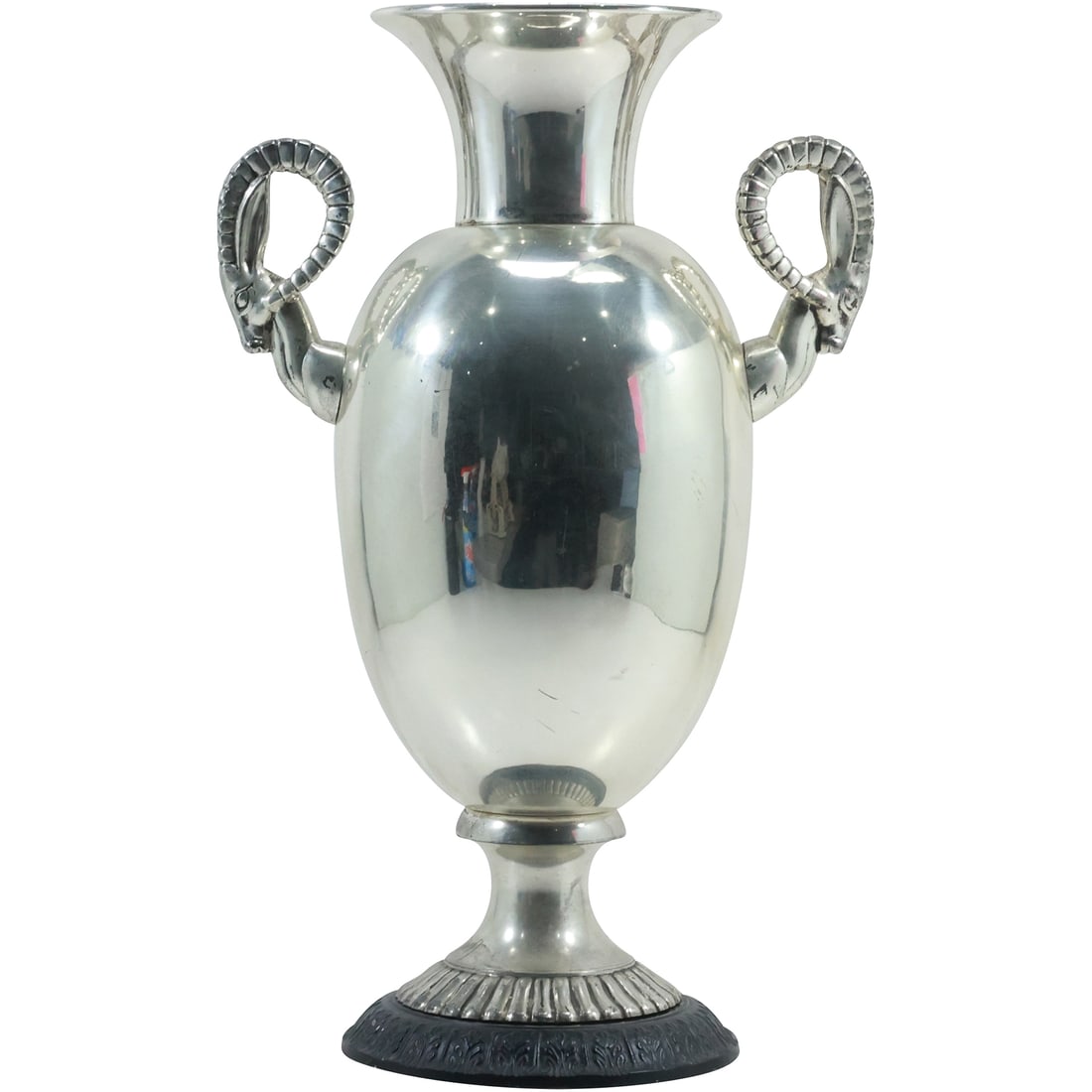 Tall Silver Plate Urn / Vase with Ram's Head Handles 18.5 inches height x 12 inches wide (1 of 20)