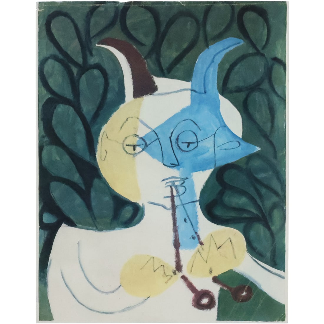 Pablo Picasso Vintage Lithograph in Multi Colors Horned Figure 7.5 in. x 6 in.: Pablo Picasso Vintage Lithograph in Multi Colors Horned Figure size: 7.5 x 6