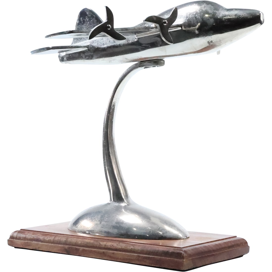 Vintage Cast Aluminum AIRPLANE Desk Top Model Mounted on a Wood Base 13 in. height (1 of 20)