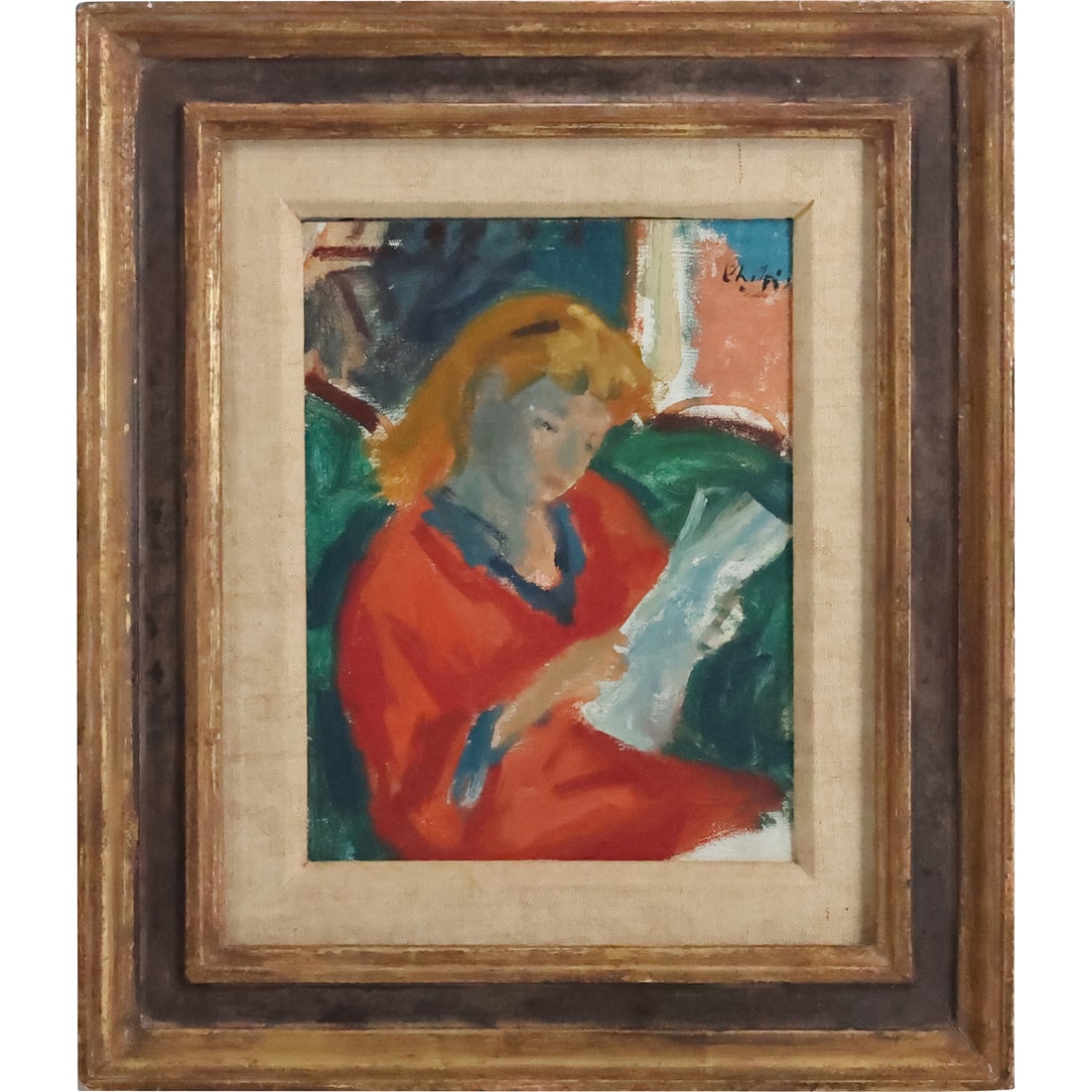 Robert Philipp, American, Oil Painting Young Woman Reading, Signed, Gallery Label on Verso (1 of 17)