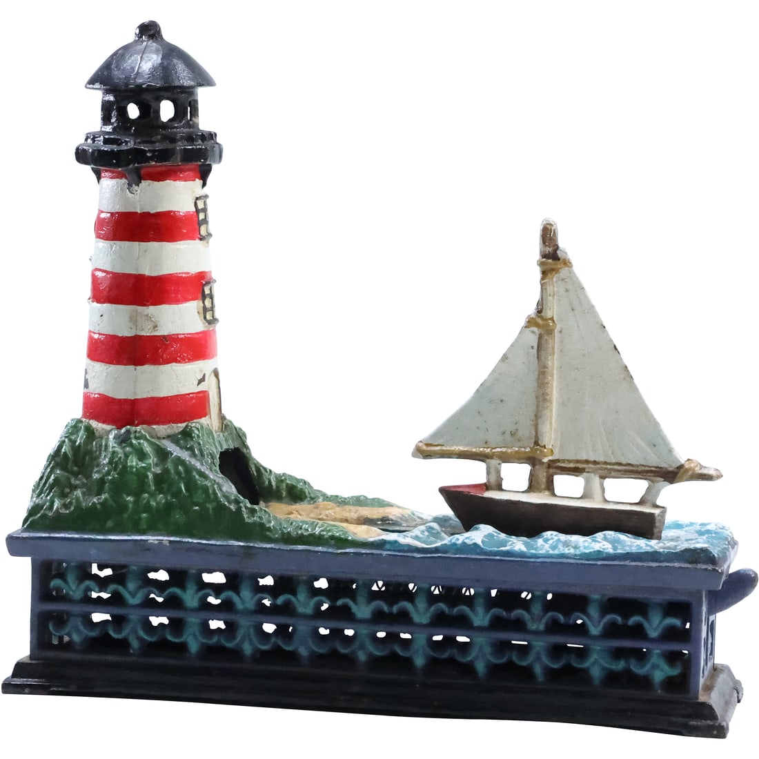 Bits & Pieces Cast Iron Nautical Light House and Sailboat Coin Bank in original paint finish (1 of 19)