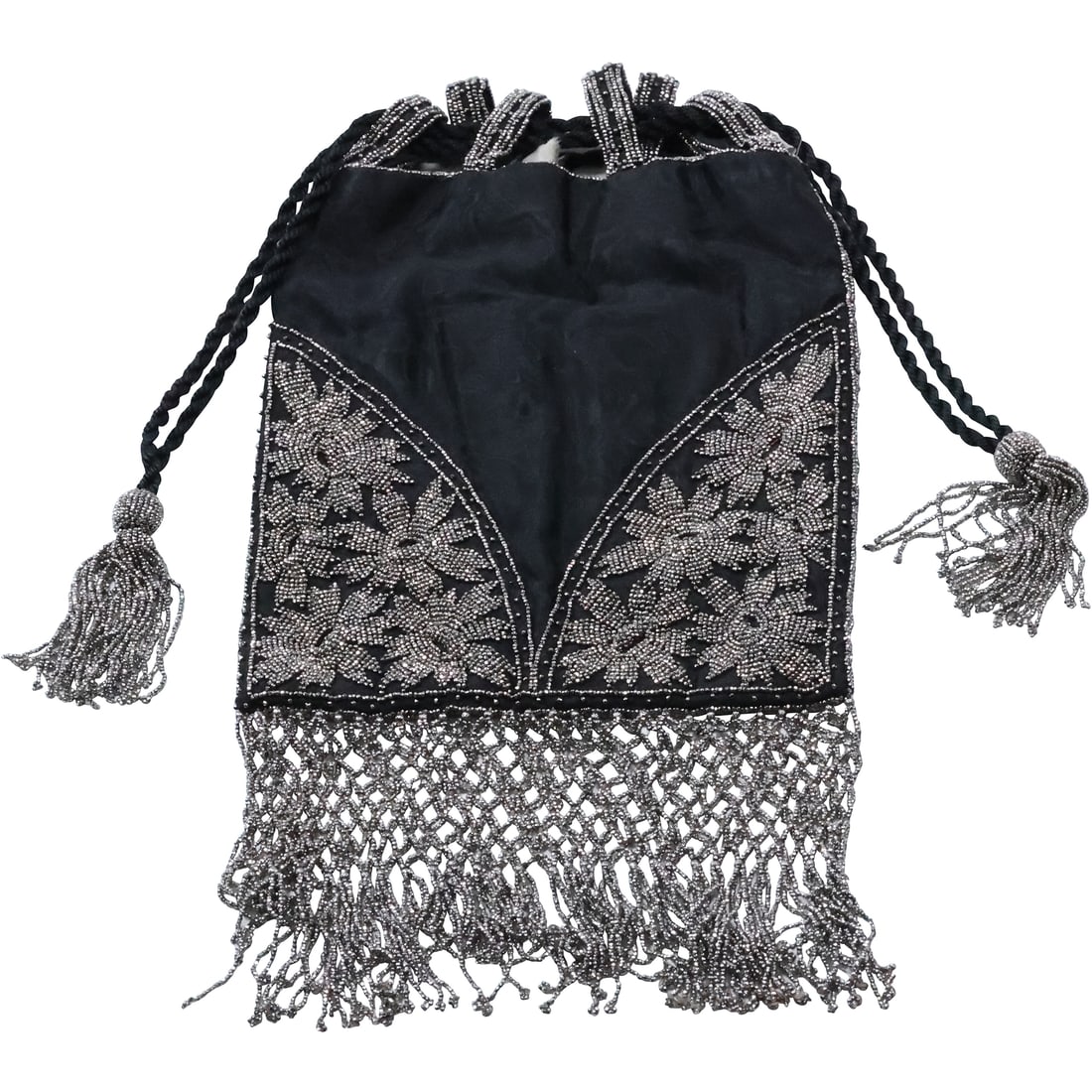 Vintage French Black and Silver Beaded Purse 11 in. x 5.75 in. (1 of 18)