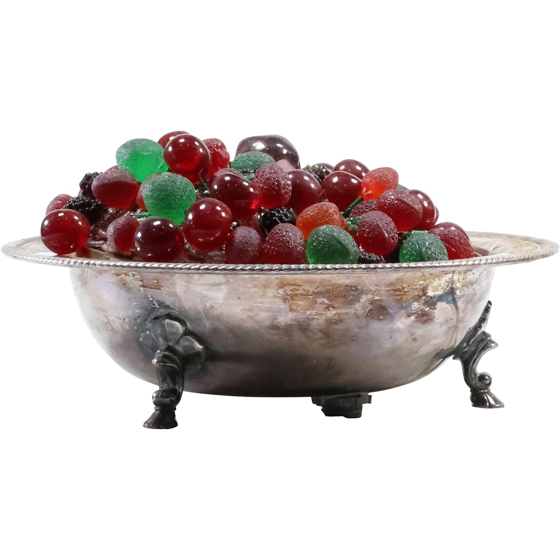 Antique Glass Berries Fruit Lamp Center Bowl Silver Plate 5 in. height x 11 in. length: Antique Glass Berries Fruit Lamp Center Bowl Silver Plate 5 in. height x 11 in. length. size: 5 x 11