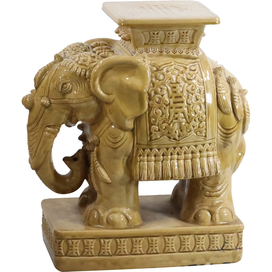 Mustard Glazed Majolica Pottery Porcelain Elephant Figure Garden Seat 23 in. height x 22.5 in. wide (1 of 20)