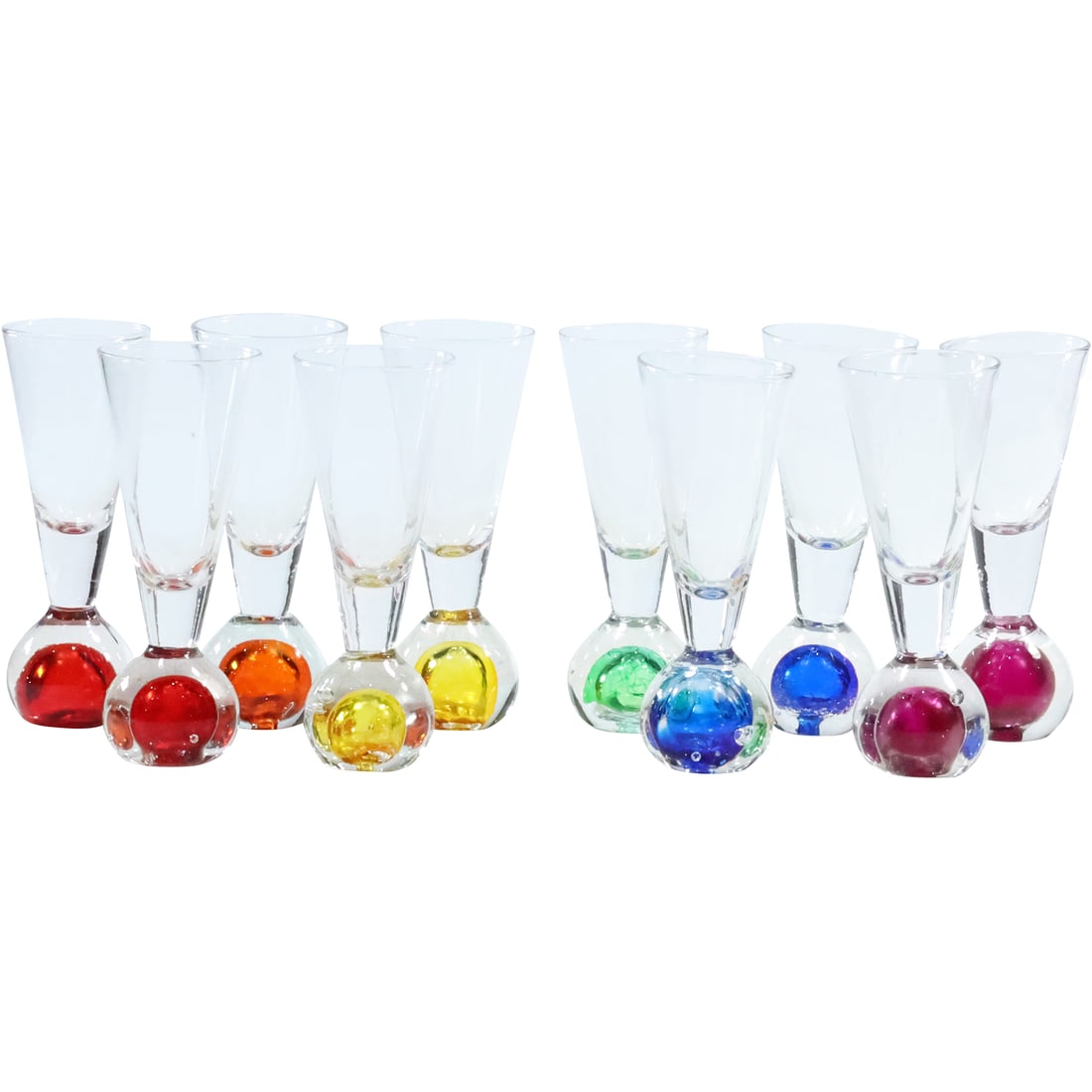[10] Cocktail Liquor Glasses with Assorted Colored Glass Bases Barware 4.5 in. height: [10] Cocktail Liquor Glasses with Assorted Colored Glass Bases Barware 4.5 in. height. size: 4.5 x 1.75 - 1x chipped