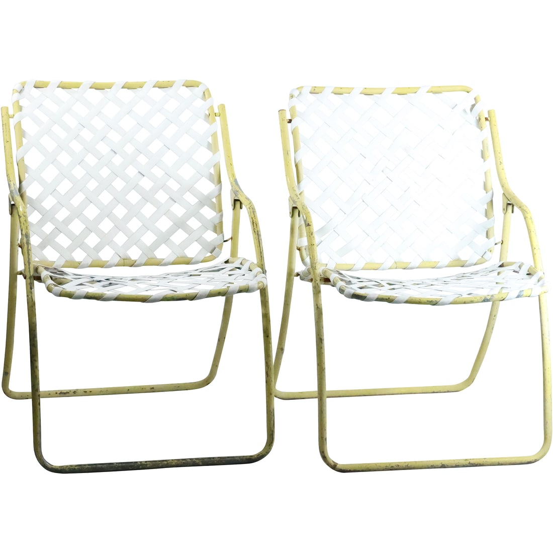 3 Piece Mid-Century Modern Metal Tubular Glass Top Table & 2 Crossweave Straps Chairs (1 of 20)