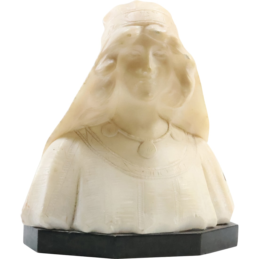 19th C. Carved Marble Bust of a Woman Wearing a Vail 7 in. x 7.74 in. x 3 in. (1 of 19)