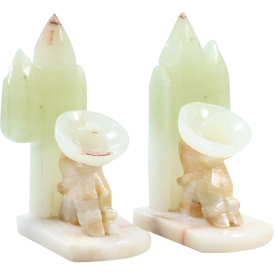 Vintage Mexican Onyx Bookends Matched Pair Cactus Sleeping Man: Vintage Mexican Onyx Bookends Matched Pair Cactus Sleeping Man size: 7 x 2.75 x 4.5
