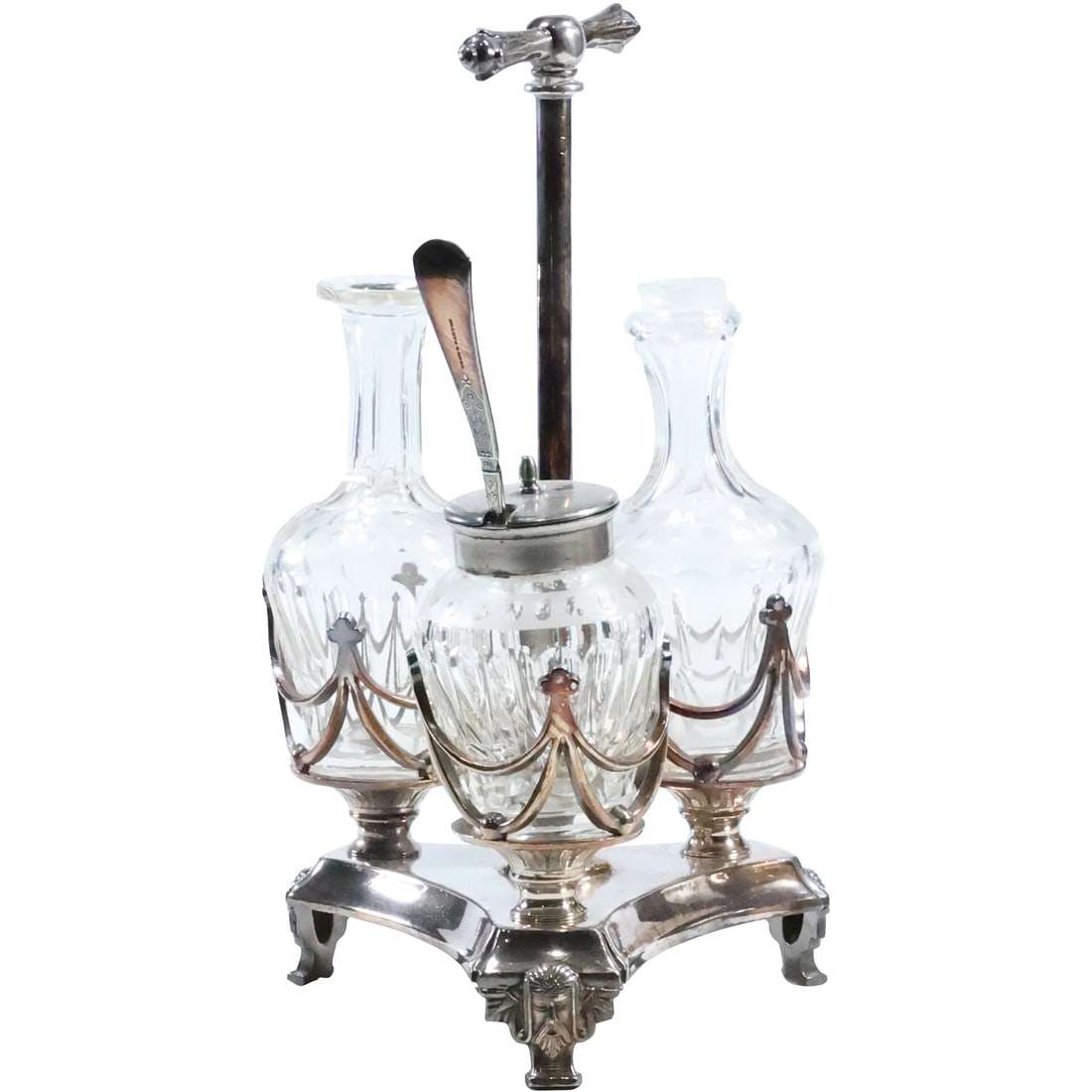 SIMPSON HALL MILLER SILVER PLATE Caddy Holding 3 Glass Condiment Bottles (1 of 20)