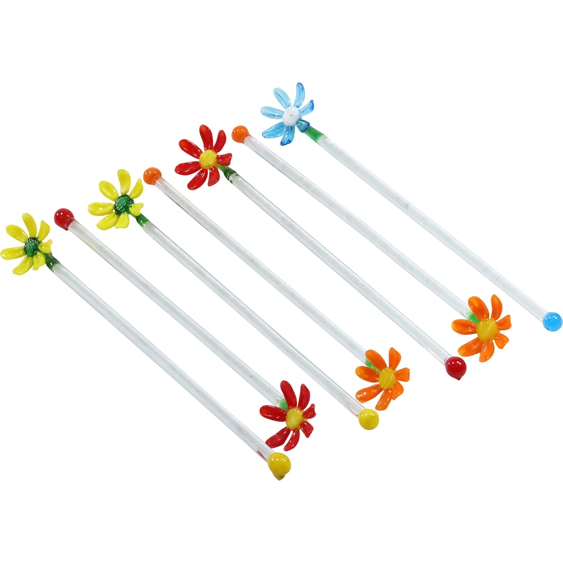 [7] 1960s era Hand Blown Glass Cocktail Stirrers "Flower Power" 8 in. length (1 of 18)