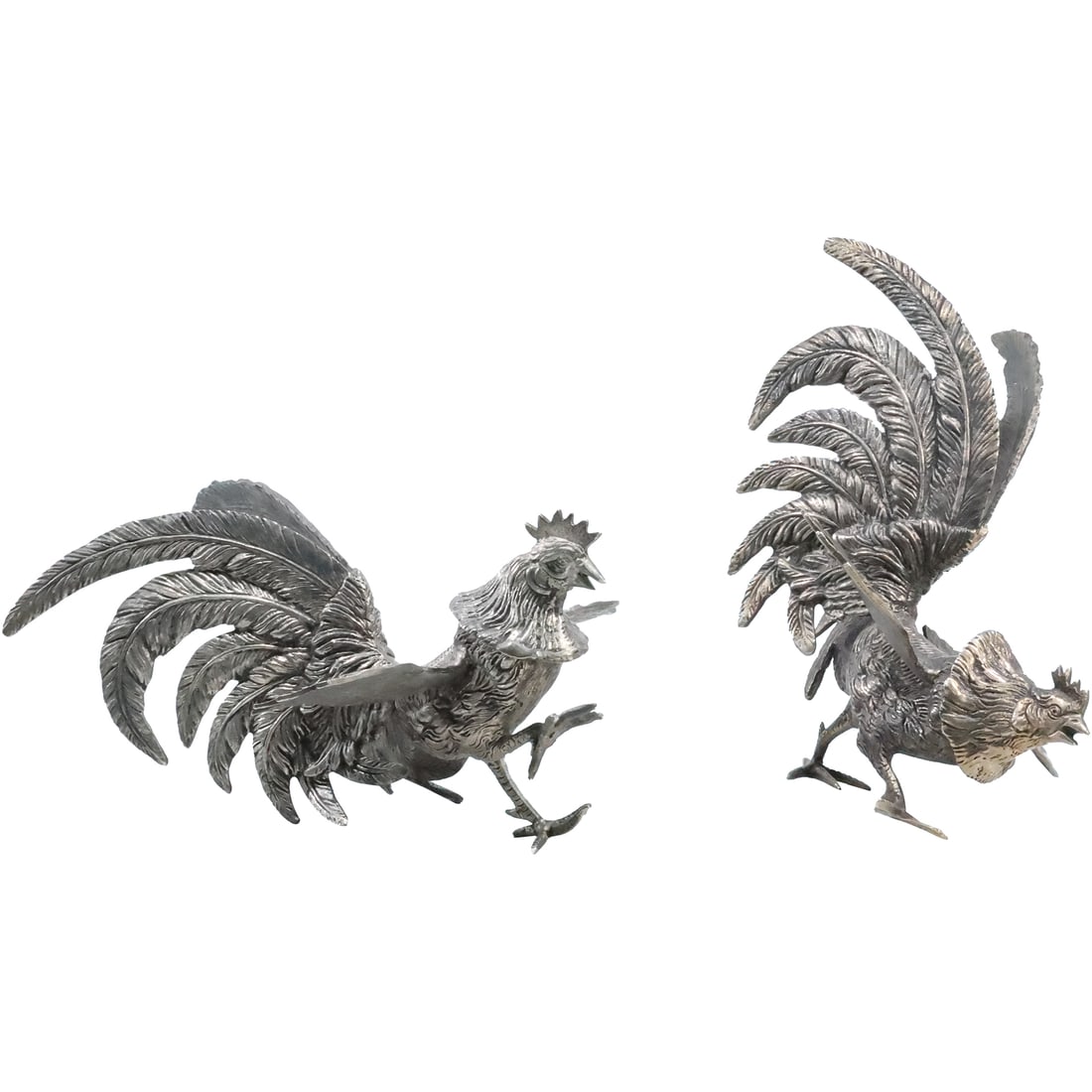 [2] Silver Plated Brass Fighting Cock Roosters Figures (1 of 20)