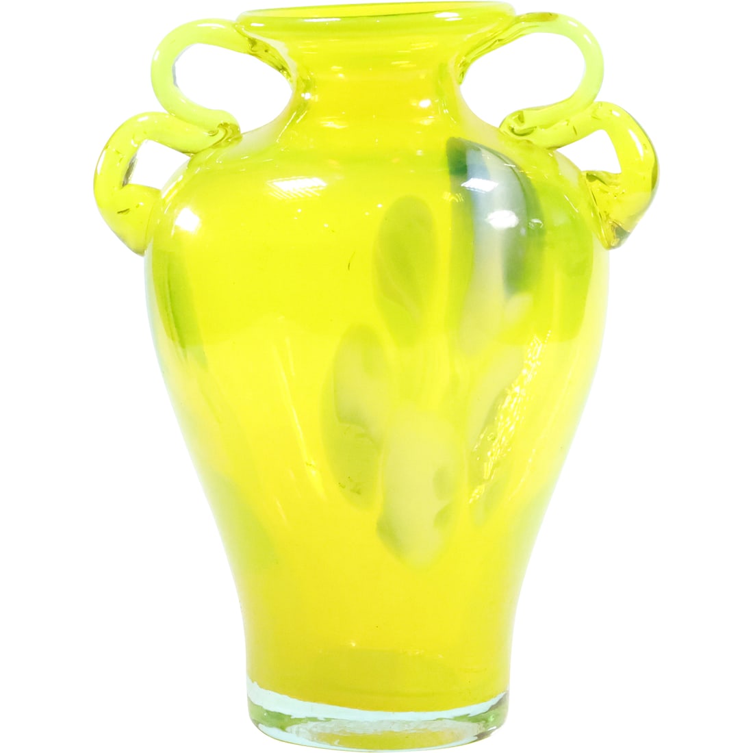 Mid-Century Murano Style Lemon-Yellow Italian Art Glass Vases With Handles 7 in. height: Mid-Century Murano Style Lemon-Yellow Italian Art Glass Vases With Handles size: 7 x 5.5 x 4.75