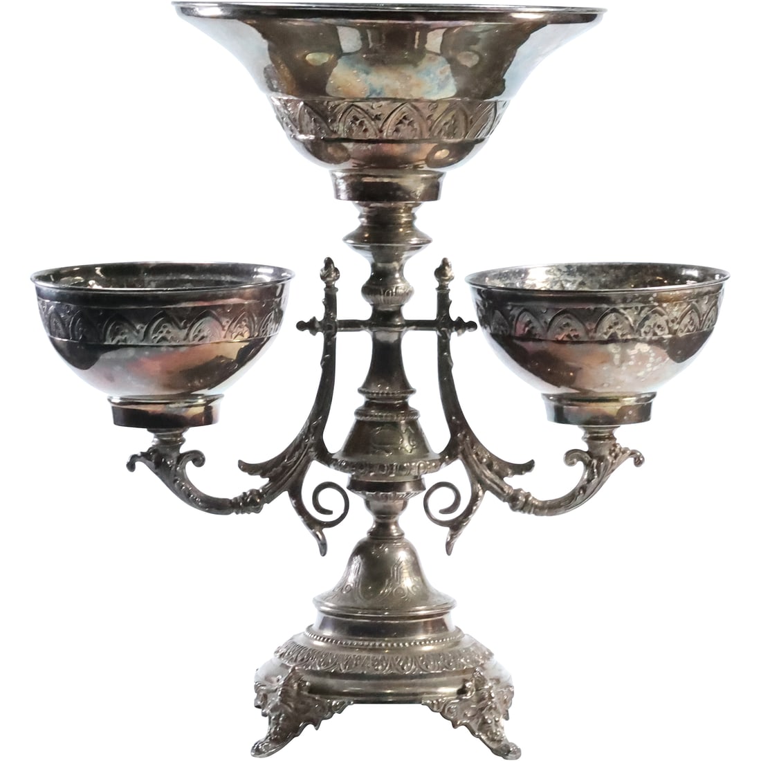 Antique Tall Silver Plate 3-Section  Epergne Center Piece 16.75 in. height x 16 in. wide (1 of 20)