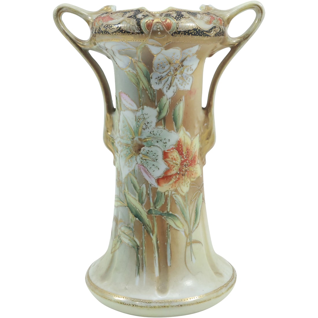 Hand Painted NIPPON Art Nouveau Porcelain Vase with Flowers 9 inches height: Hand Painted NIPPON Art Nouveau Porcelain Vase with Flowers 9 inches height. size: 9x4.5