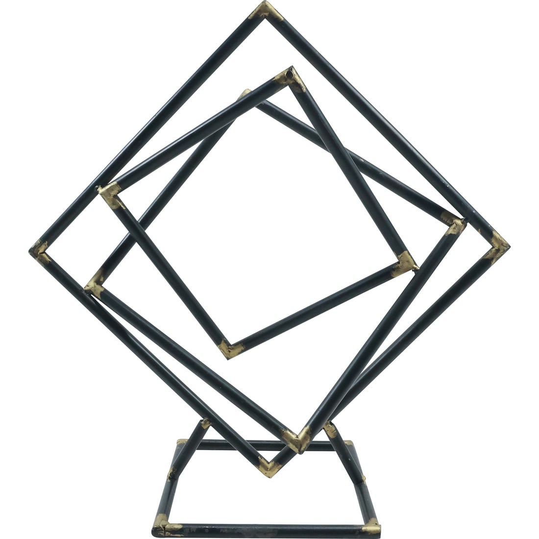Metal Tangled Squares Abstract Sculpture on Square Base: Metal Tangled Squares Abstract Sculpture on Square Base size: 14.5x14