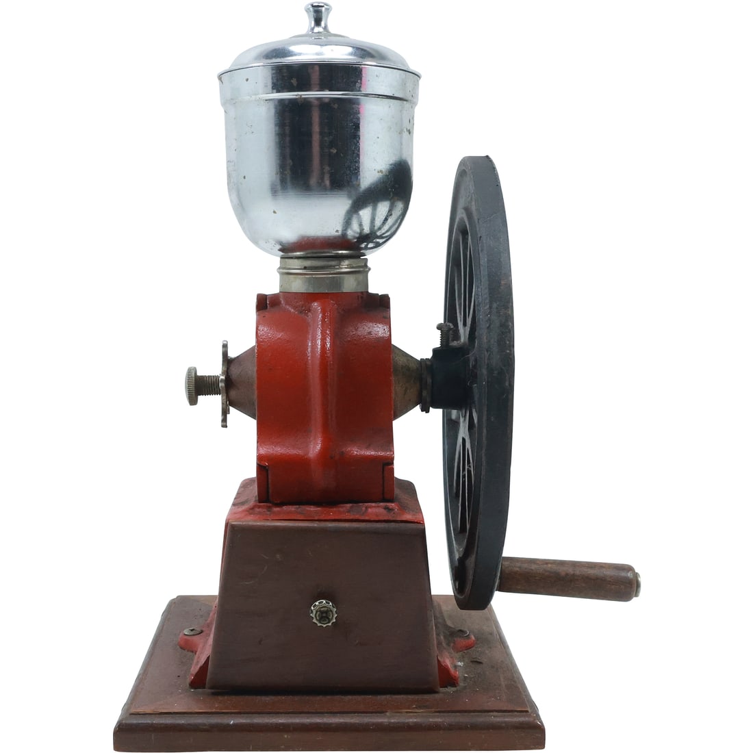 Vintage Red Cast Iron Coffee Mill Grinder with Chrome Jar Top and Drawer Base 12 in. height (1 of 20)