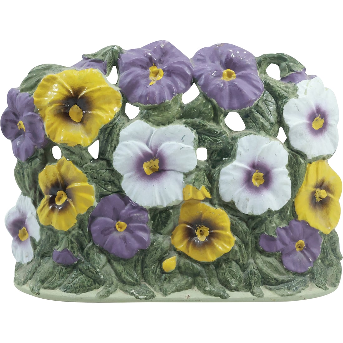 Vintage Signed John W Cast Iron Flowers Pansies Large Doorstop 10 in. height x 13.5 in. wide: Vintage Signed John W Cast Iron Flowers Pansies Large Doorstop 10 in. height x 13.5 in. wide; Original Paint Finish. size: 10x13.5