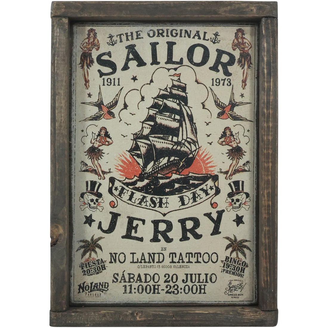 Novelty Wood Print Sign The Original Sailor Jerry No Land Tattoo 13.5 in. x 9.5 in. (1 of 17)