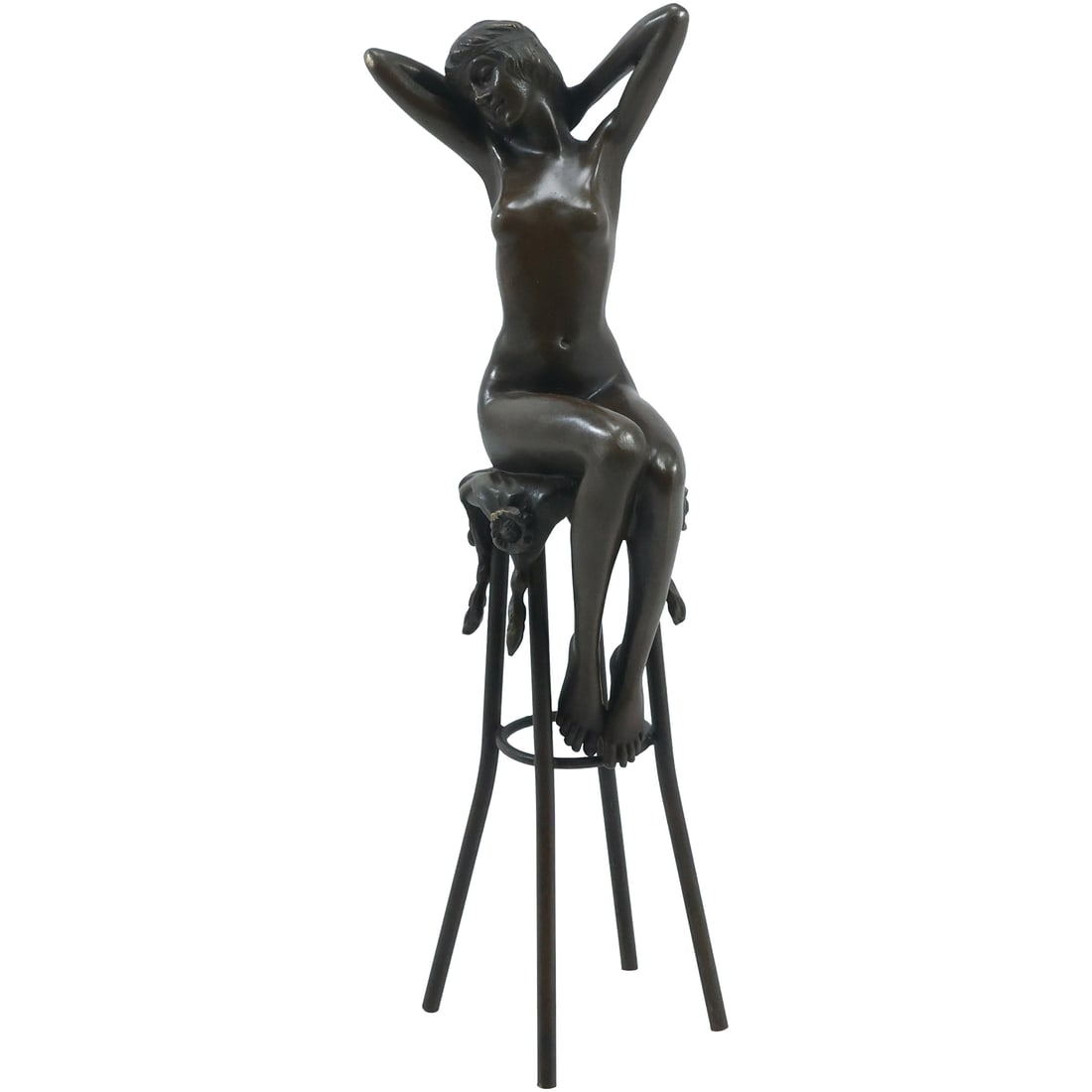 D H Chiparus [after], Bronze Nude Woman Sitting on a Stool, Good Patina, 10.5 in. height: D H Chiparus [after], Bronze Nude Woman Sitting on a Stool, Good Patina, 10.5 in. height. size: 10.5x3.25